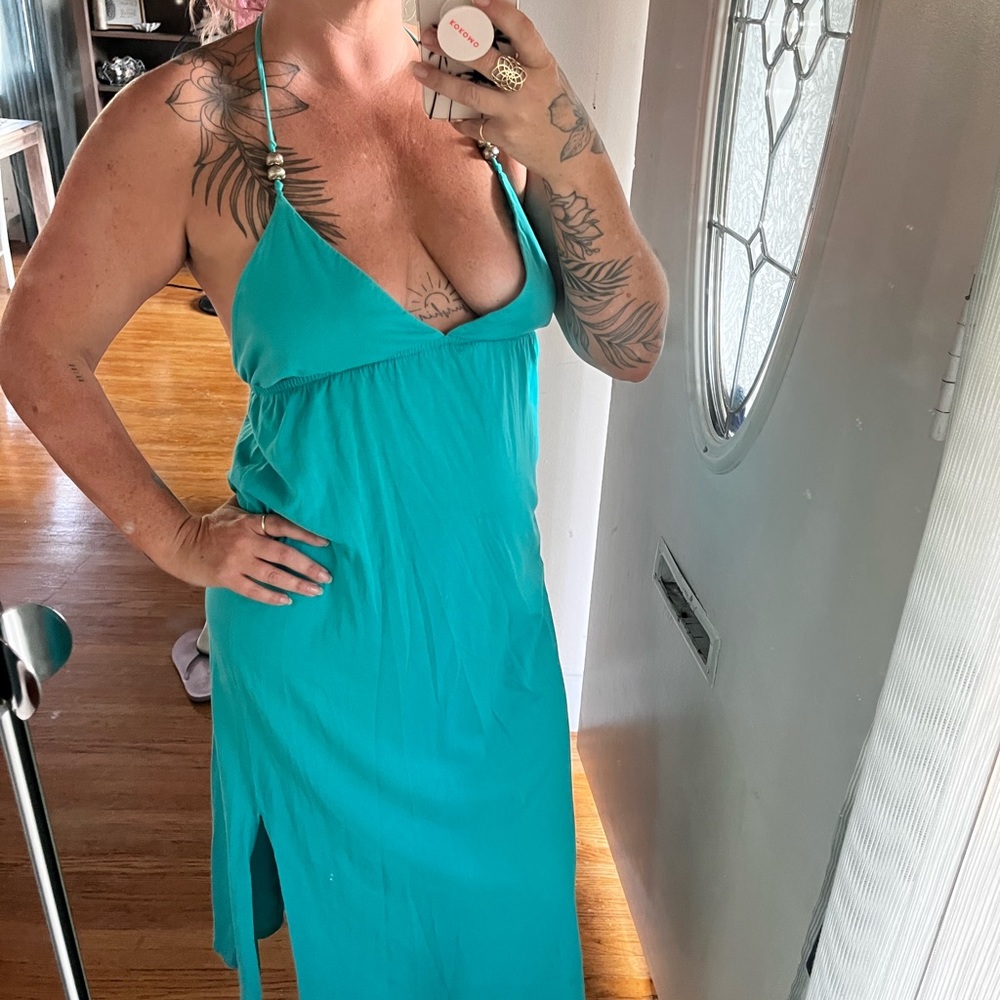 Turquoise beach halter dress